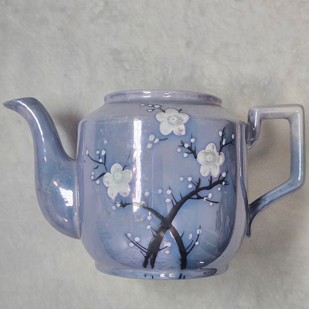Vintage 30s' Hand Painted Japan Lusterware Lavender Cherry Blossom Teapot No Lid
